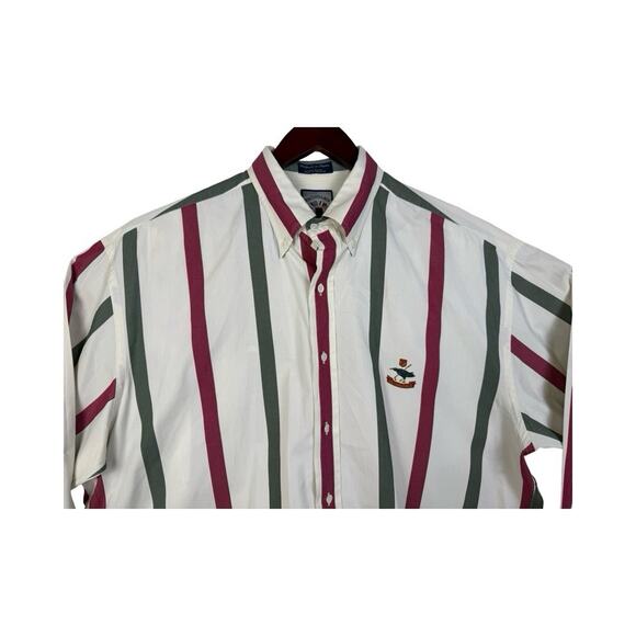 Faconnable Men's XXL 2XL White Stripe Embroidered Crest Button Up Academia - Picture 2 of 15